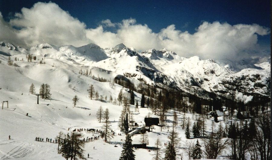 Ski-ing on Mt. Vogel in the Julian Alps of Slovenia