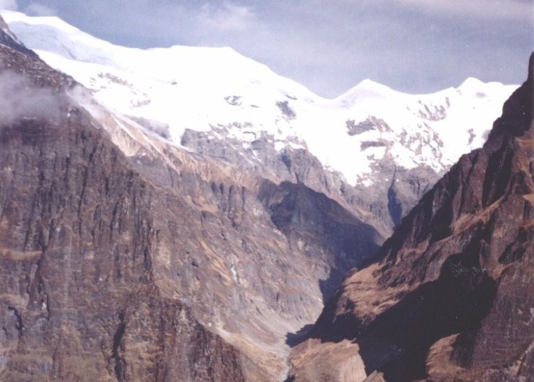 Approach to Chonbarden Glacier from above Italian Base Camp