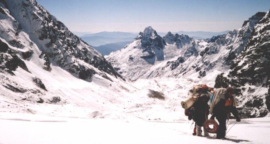 Lower Balephi Glacier from above Ice-fall on ascent to Tilman's Pass