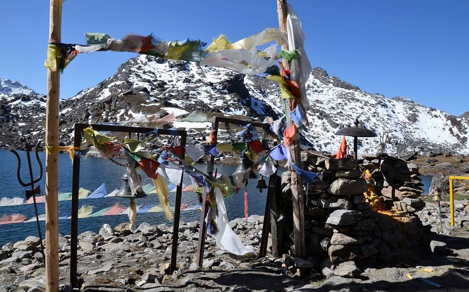 Prayer Flags at Gosaikund Lakes before Laurebina Pass