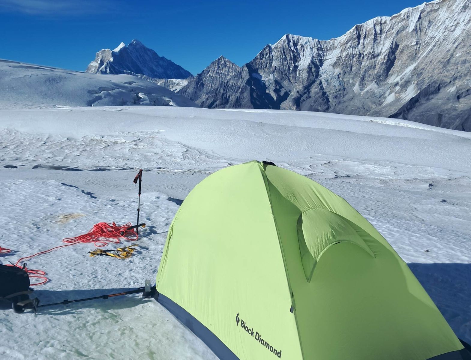 Gauri Shankar from high camp on ascent of un-named Peak ( c5800m ) in the Rolwaling Himal