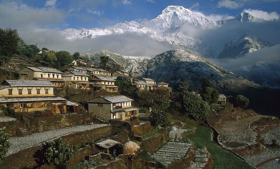 Annapurna South Peak and Mount Annapurna I on approach to the Sanctuary