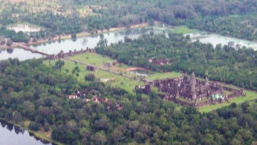 Aerial view of Angkor Wat Temple Complex in northern Cambodia