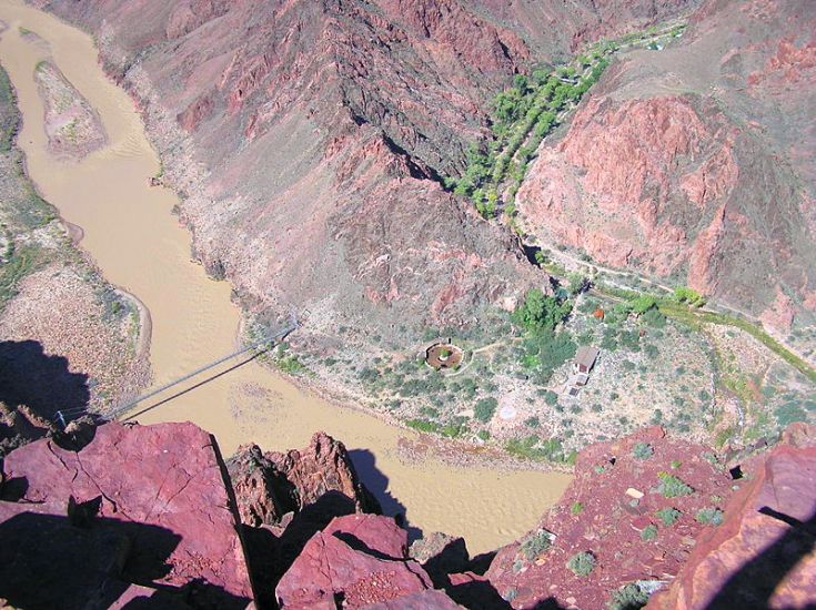 Silver Bridge across Colorado River from the Kaibab Trail down the Grand Canyon