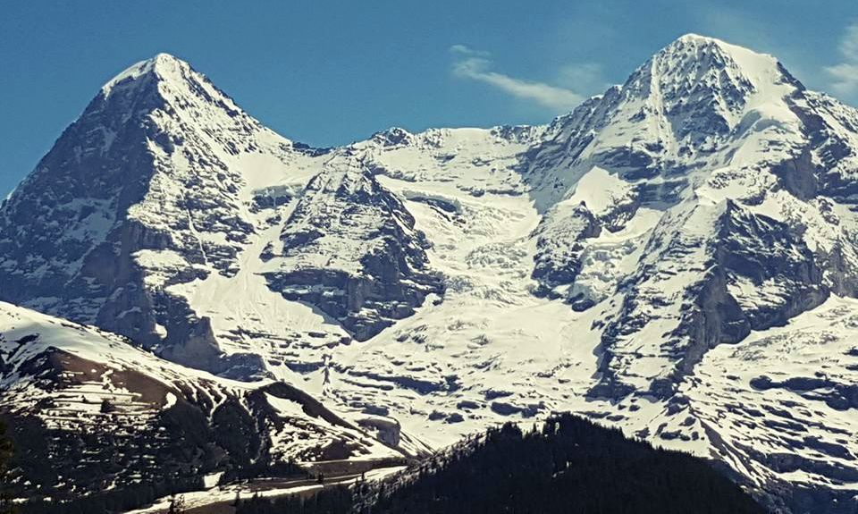 Eiger and Monch above the Lauterbrunnen Valley in the Bernese Oberlands of the Swiss Alps