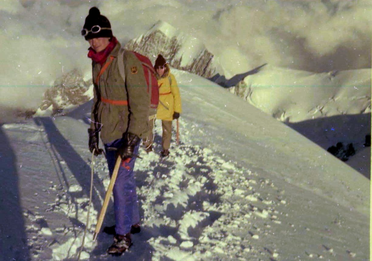 Summit Arete on normal route of ascent of Mont Blanc - highest mountain in France and Western Europe