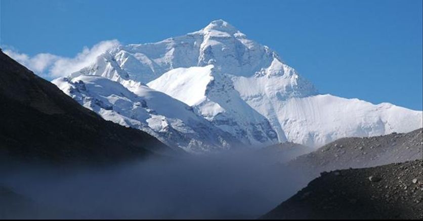 Everest ( Qumolangma ) North Face from Rongbuk Glacier in Tibet