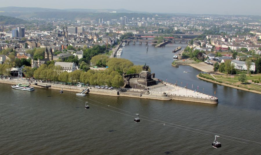 Deutches Eck at the confluence of the Moselle and Rhine in Koblenz in the Eifel Region of Germany