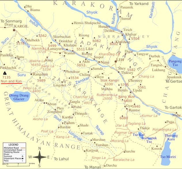 Location map for Nun Kun in the Indian Himalaya