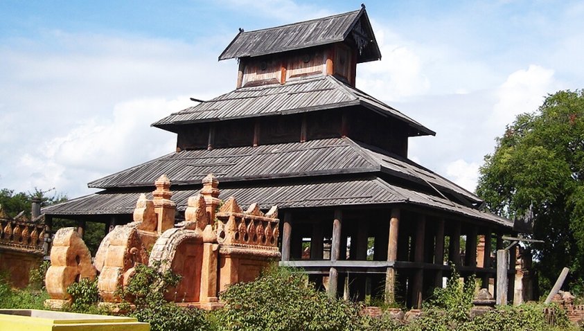 Wooden Temple in Bagan in central Myanmar / Burma