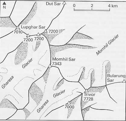 Map of the Trivor and Momhil Sar Region of the Pakistan Karakorum