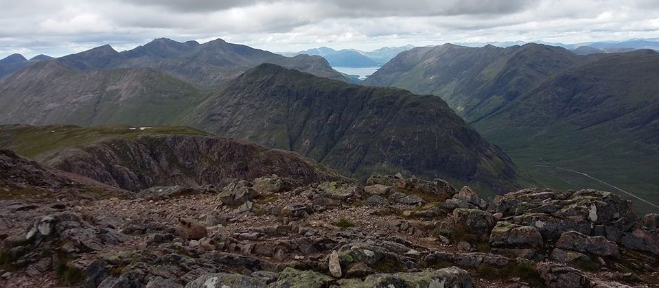 Bidean nam Bian, Buachaille Etive Beag and Aenoch Aegach ridge from Buachaille Etive Mor