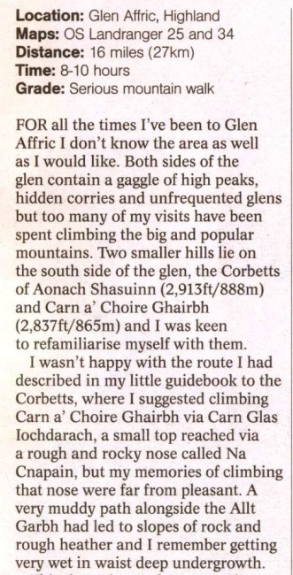 Route Map of Aonach Shasuinn and Carn a' Choire in Glen Affric