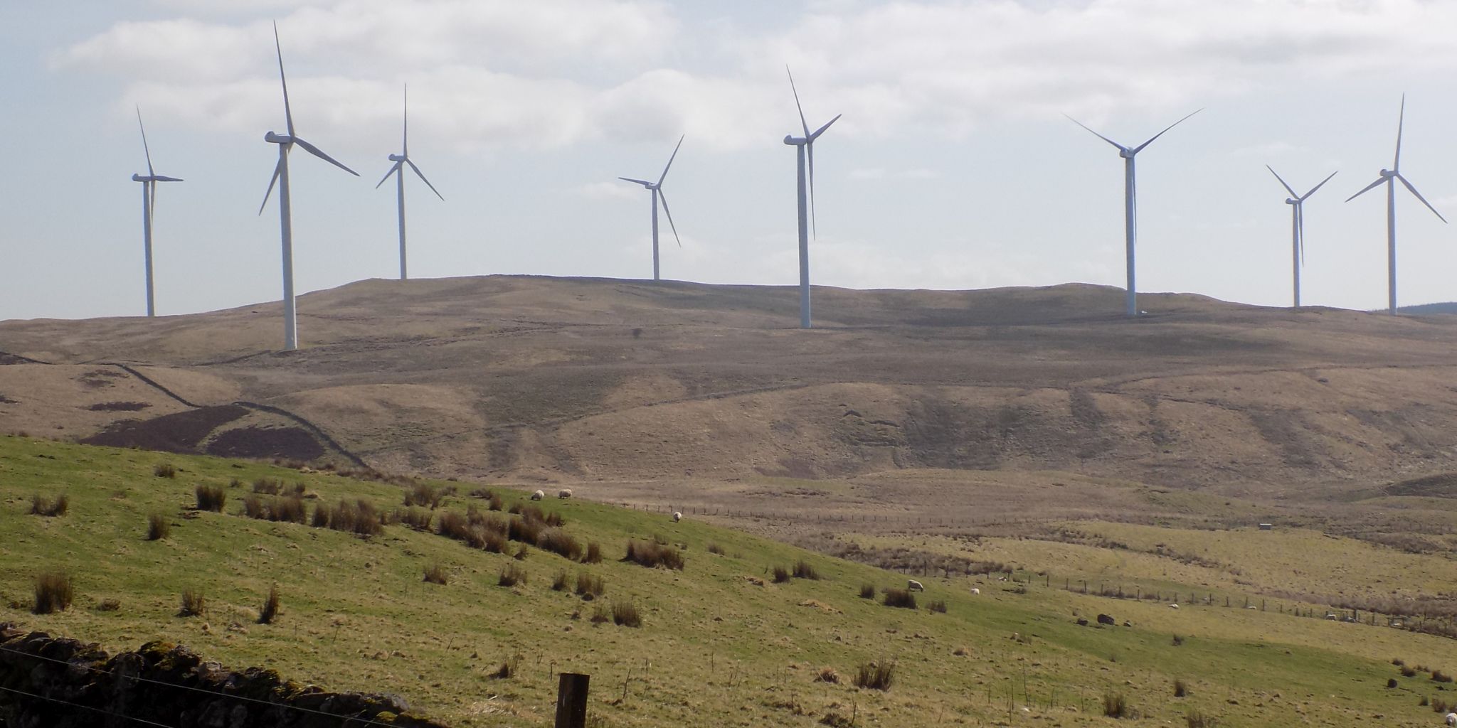 Wind Turbine Farm on Craigengelt Hill from trig point on Cairnoch Hill