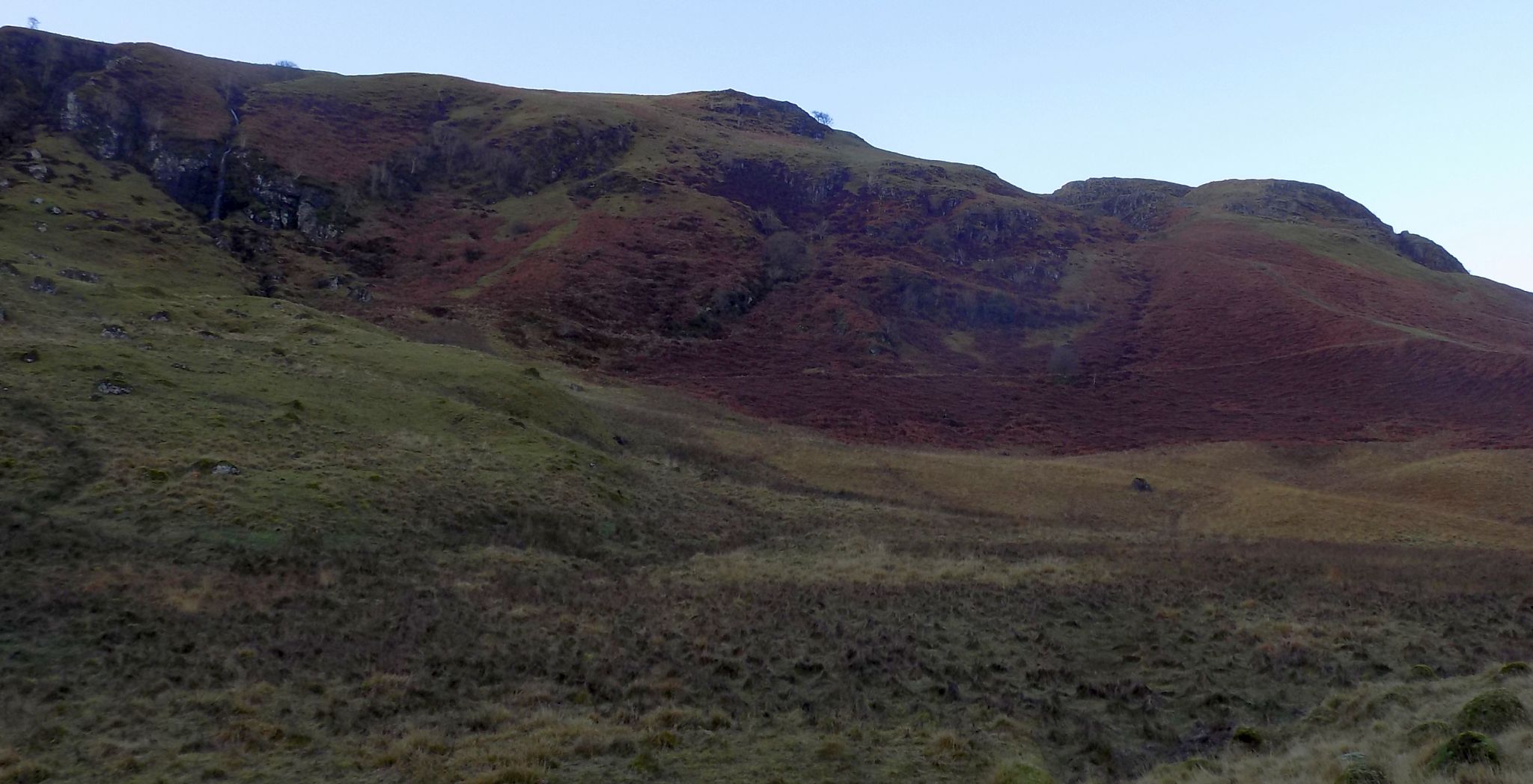 Black Spout waterfall and Dunmore Hill above Fintry Village