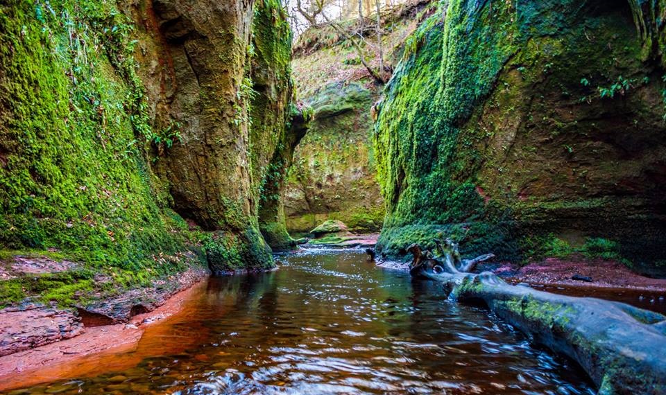 Devil's Pulpit in the gorge of Carnoch Burn in Finnich Glen