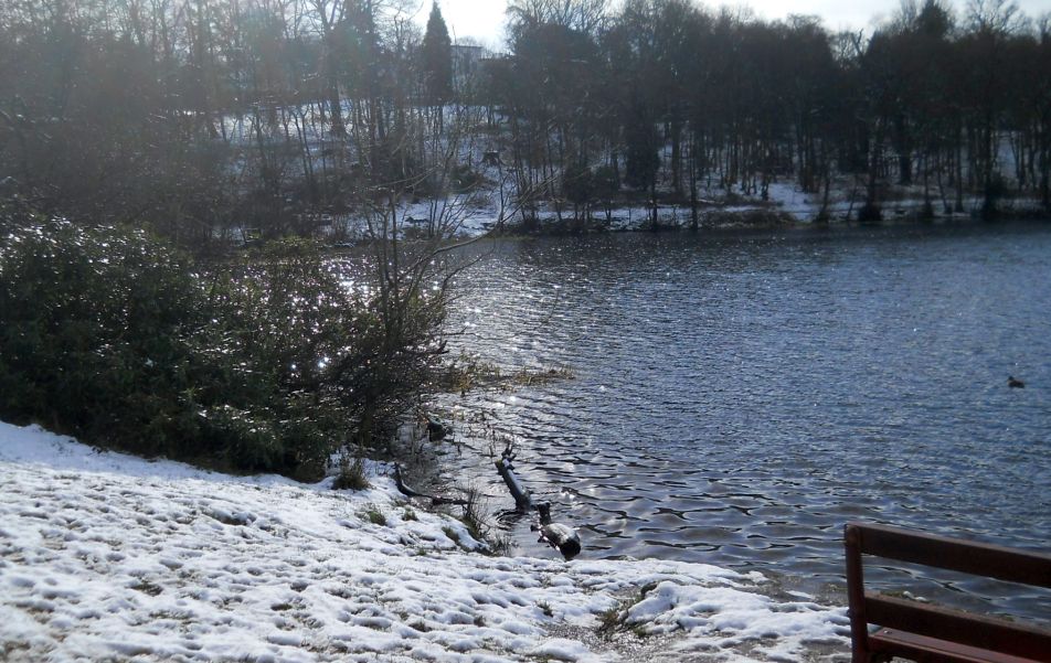 Winter snow scene at Kilmardinny Loch in Bearsden