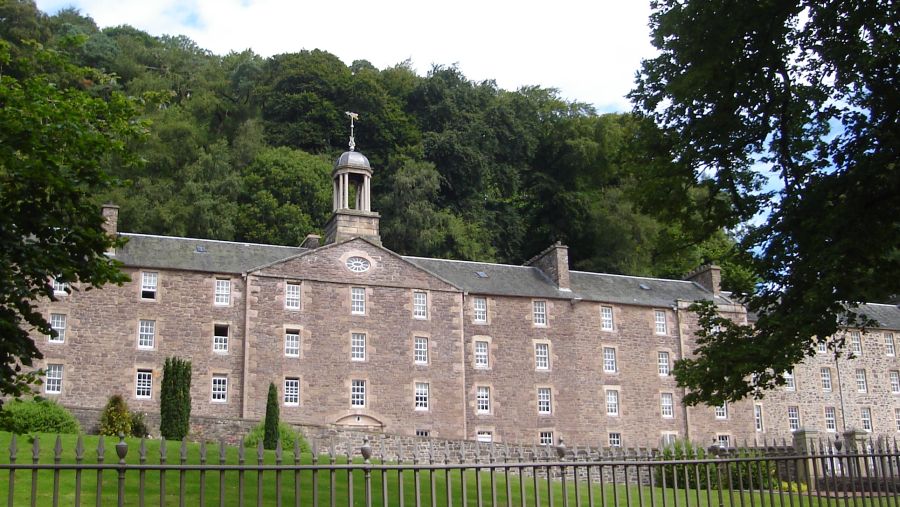 Buildings in New Lanark on River Clyde in Scotland