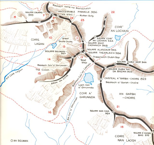 Map of Coire Lagan and Sgurr Alasdair and Sgurr Sgumain on the Island of Skye