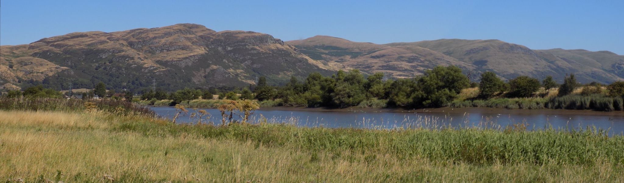 Dumyat and Ochil Hills beyond River Forth from Cambuskenneth Abbey