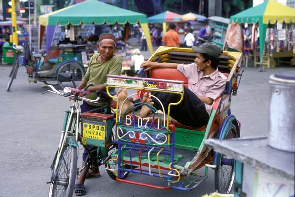 Becak ( bicycle rickshaw ) in Medan in Northern Sumatra