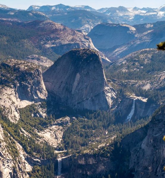 Vernal and Washburn Falls in Yosemite Valley from Glacier Point